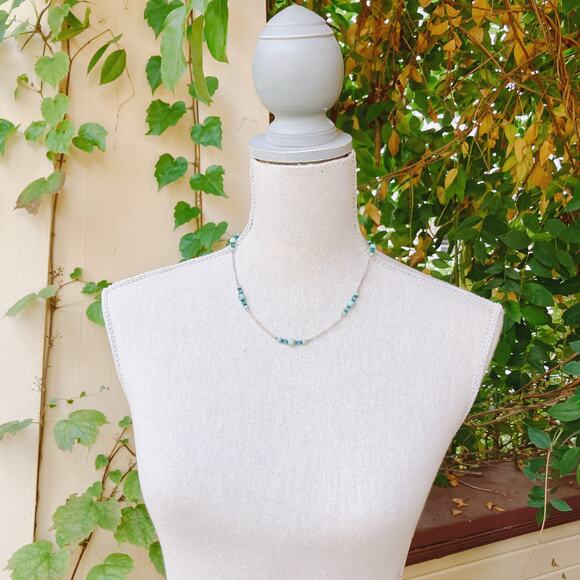 VTG 1960s Sterling Silver Amazonite Quartz Gemstone Beaded Crystal Necklace - Picture 7 of 14